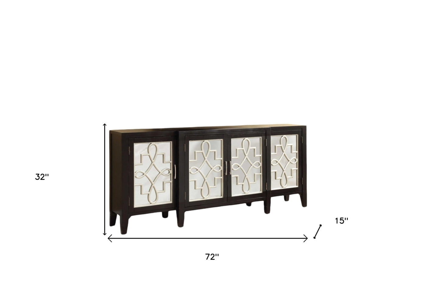 72" Black And Silver Mirrored Solid Wood Distressed Solid Console Table-4
