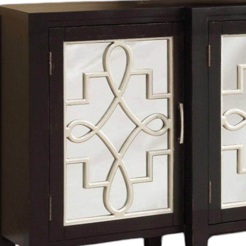 72" Black And Silver Mirrored Solid Wood Distressed Solid Console Table-2