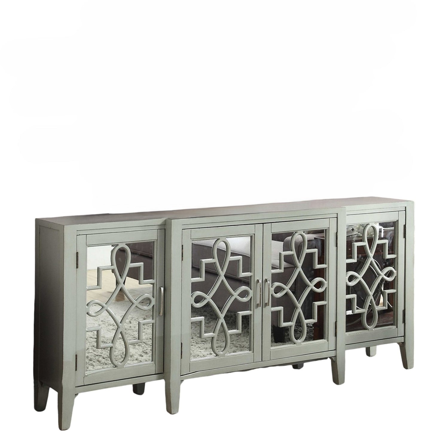 72" Gray And Silver Mirrored Wood Distressed Solid Console Table-1