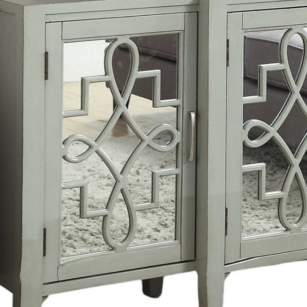 72" Gray And Silver Mirrored Wood Distressed Solid Console Table-2