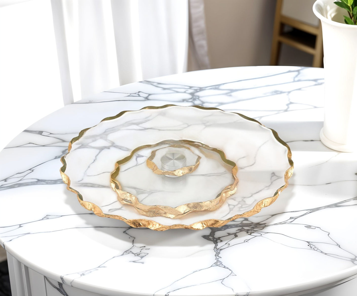 13" Clear and Gold Round Glass Hand Finished Lazy Susan-0