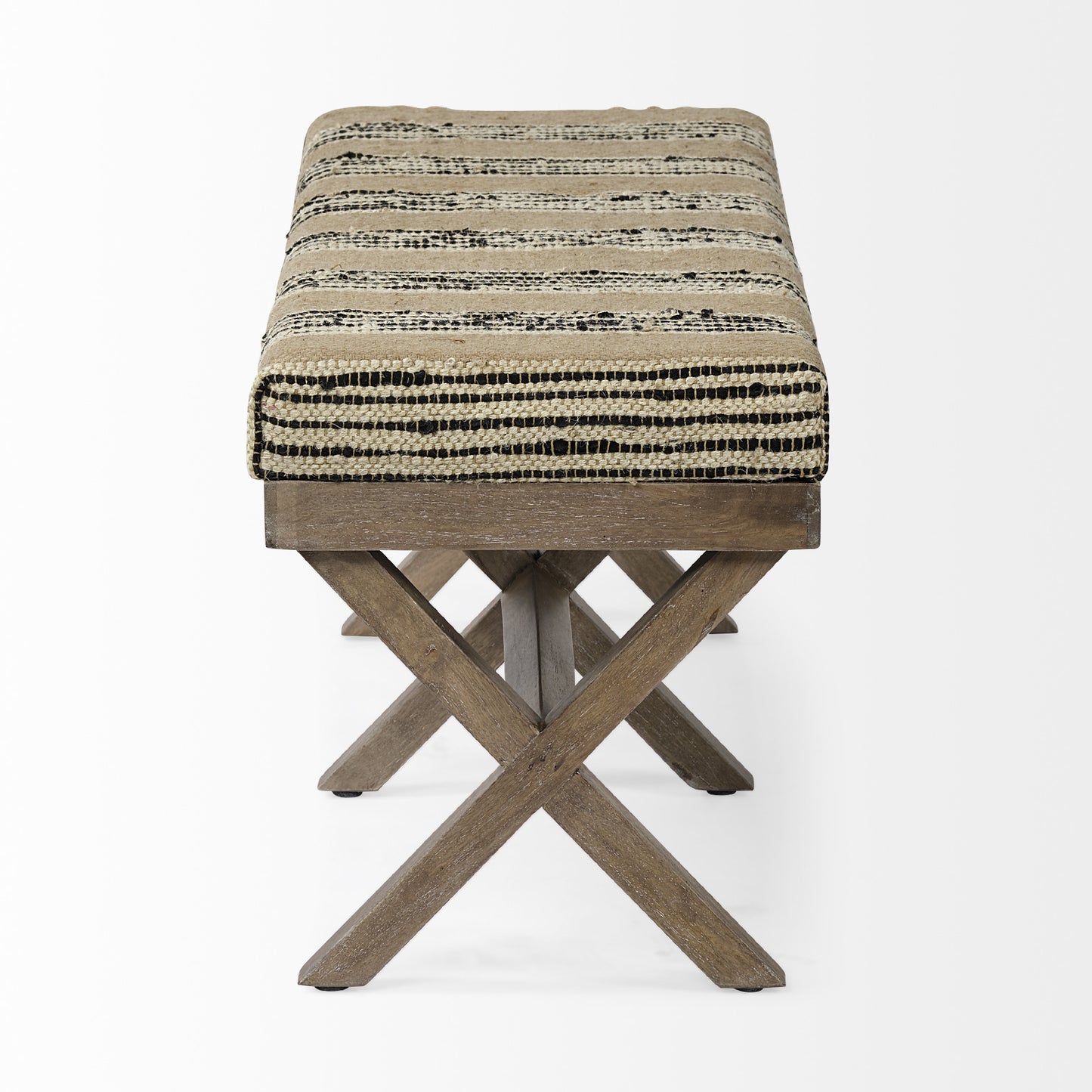 16" Beige And Brown Upholstered Cotton Blend Bench-3