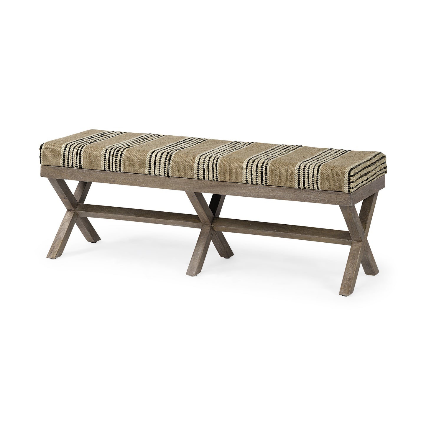 16" Beige And Brown Upholstered Cotton Blend Bench-2