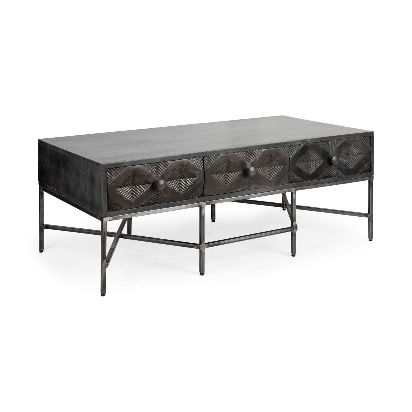 24" Brown Wood Coffee Table With Three Drawers-2