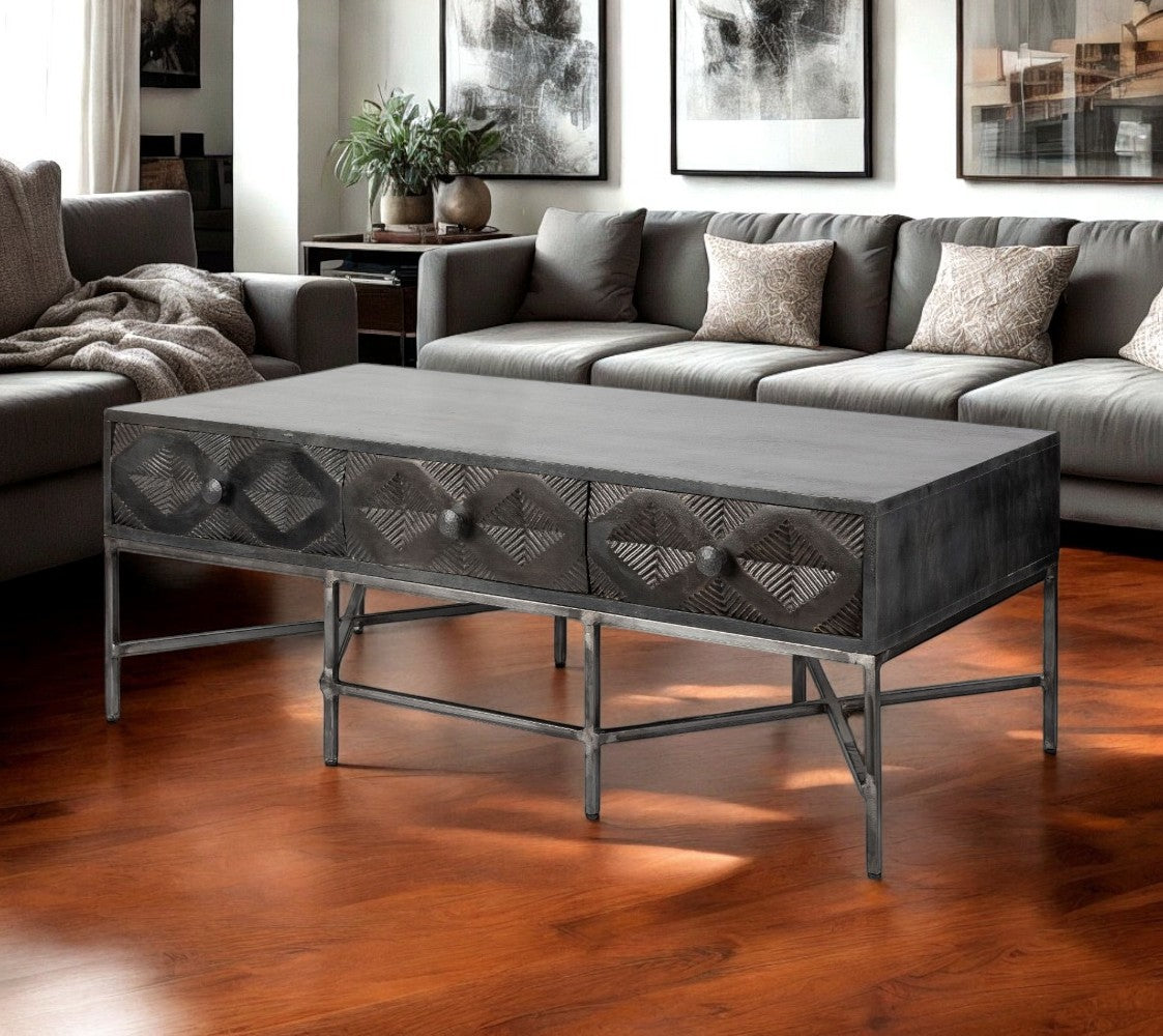 24" Brown Wood Coffee Table With Three Drawers-0