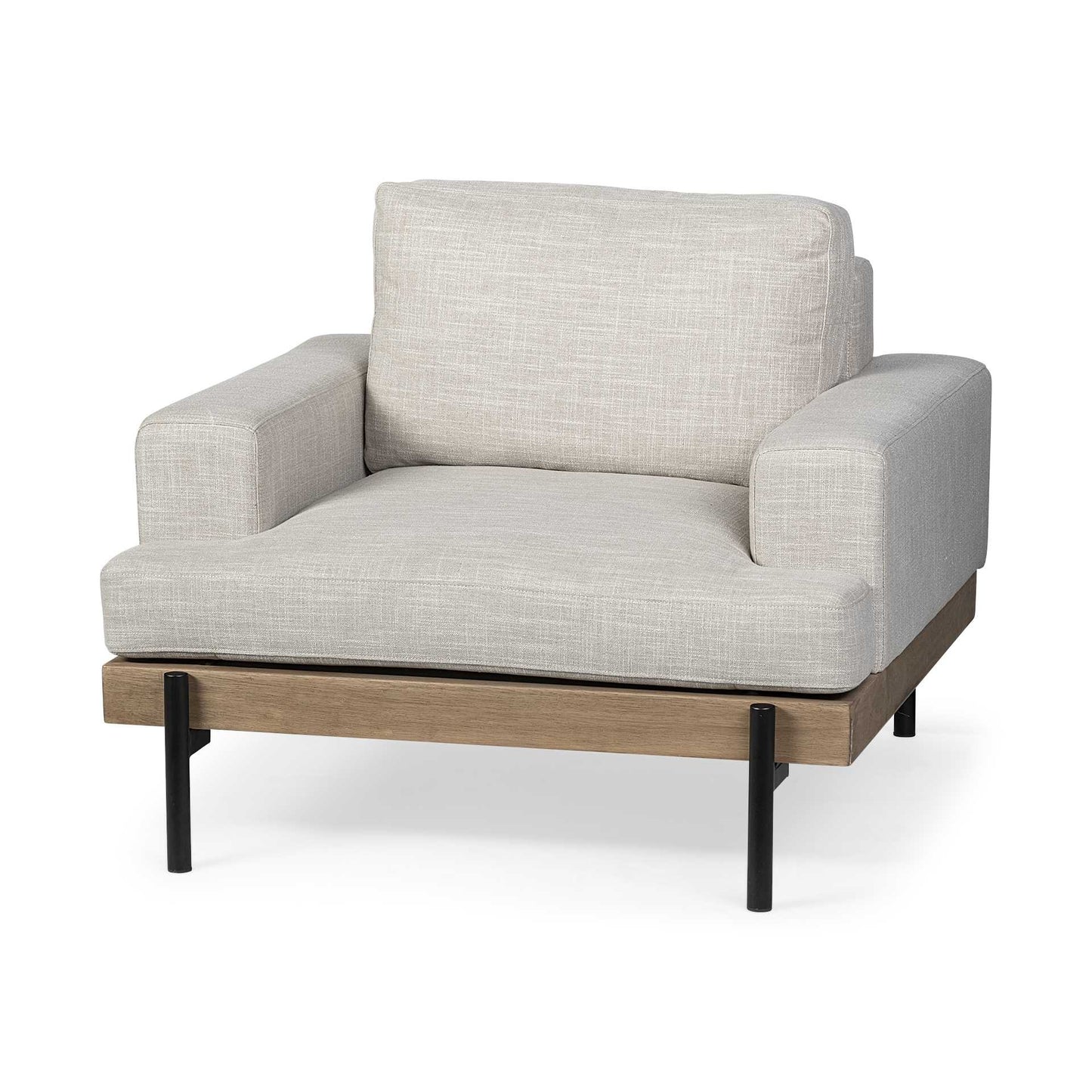 41" Cream and Black Fabric Arm Chair-0