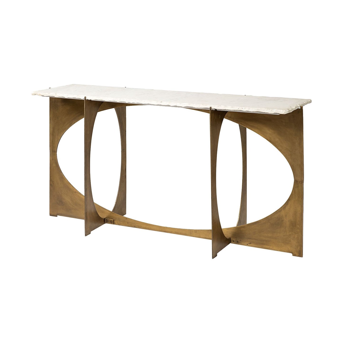 59" White and Gold Genuine Marble and Metal Geo Base Console Table-1