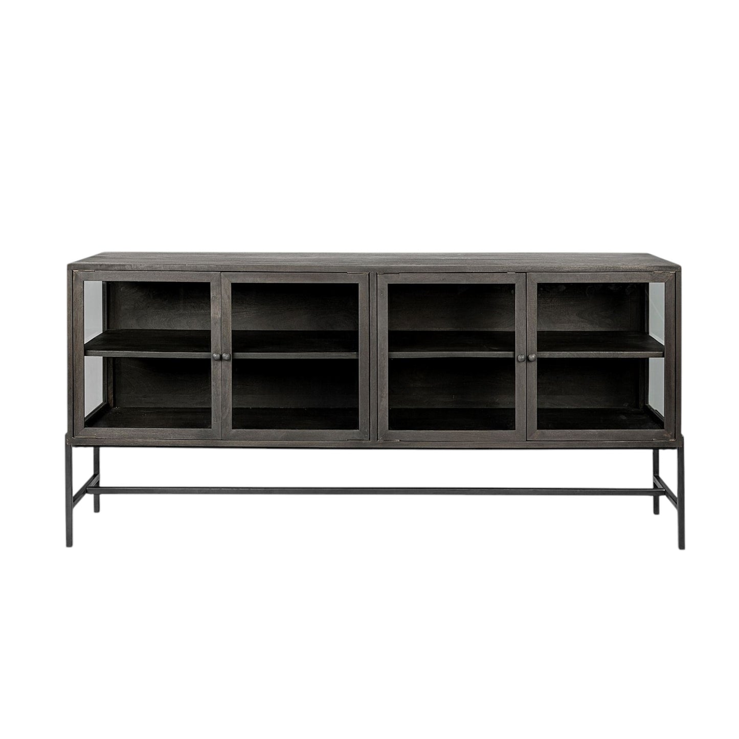 70" Black Solid Wood Sideboard with Four Glass Doors-1