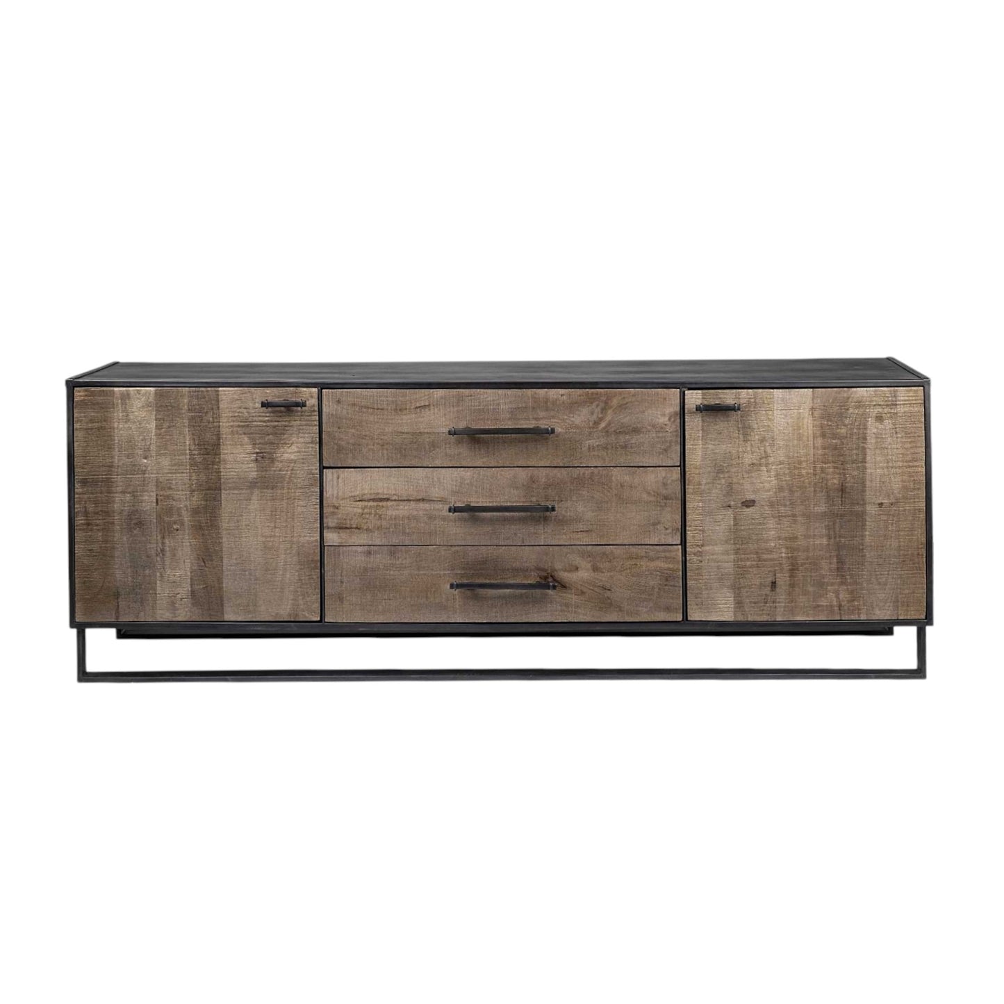 82" Brown and Black Solid Wood Three Drawer Sideboard with Two Doors-1