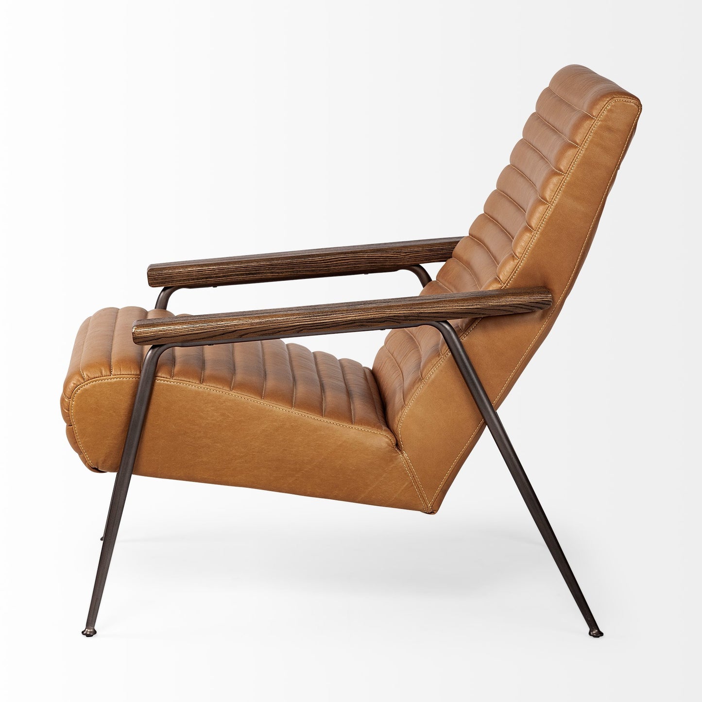 37" Tan and Black Faux Leather Tufted Lounge Chair-3