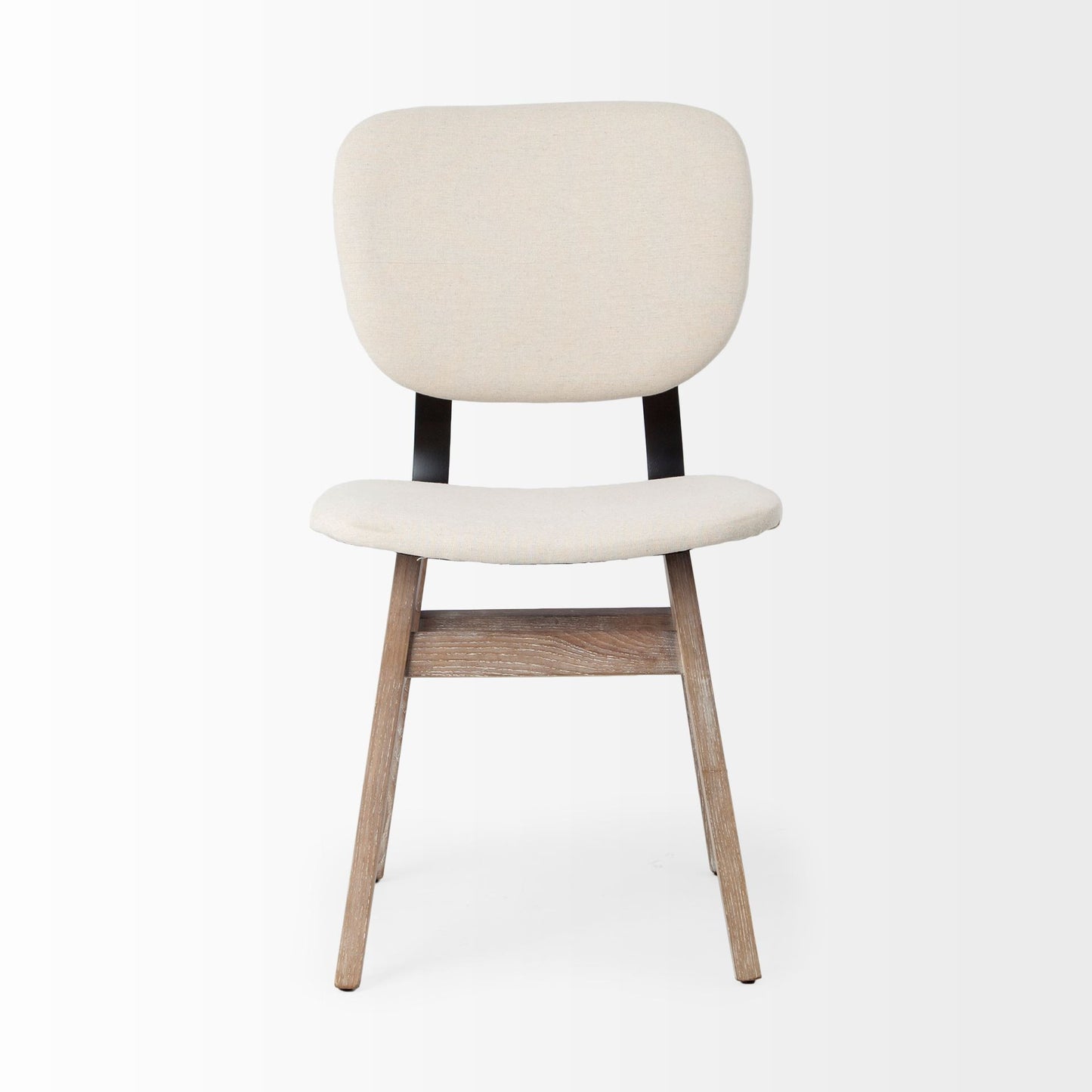 Set Of Two Cream And Brown Upholstered Fabric Open Back Side Chairs-2
