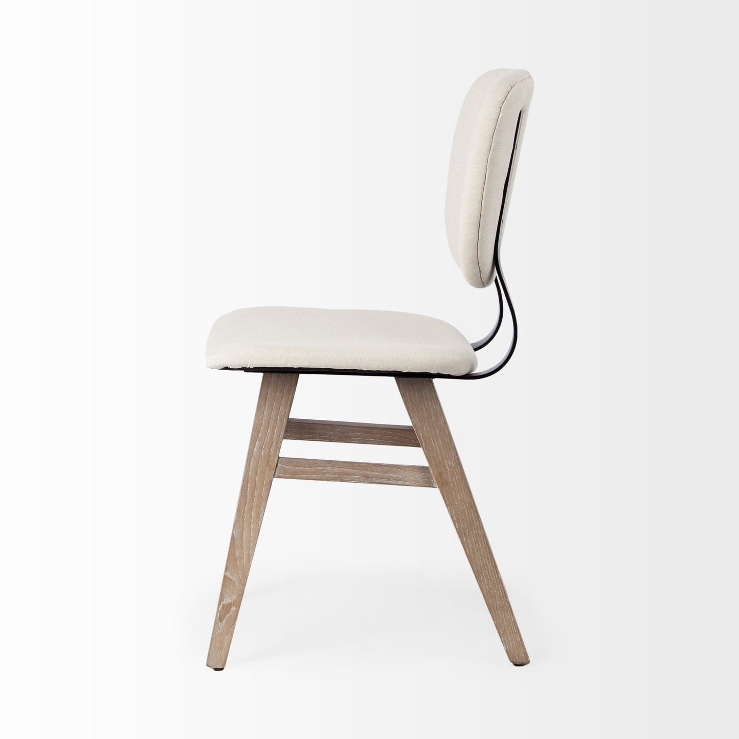 Set Of Two Cream And Brown Upholstered Fabric Open Back Side Chairs-3
