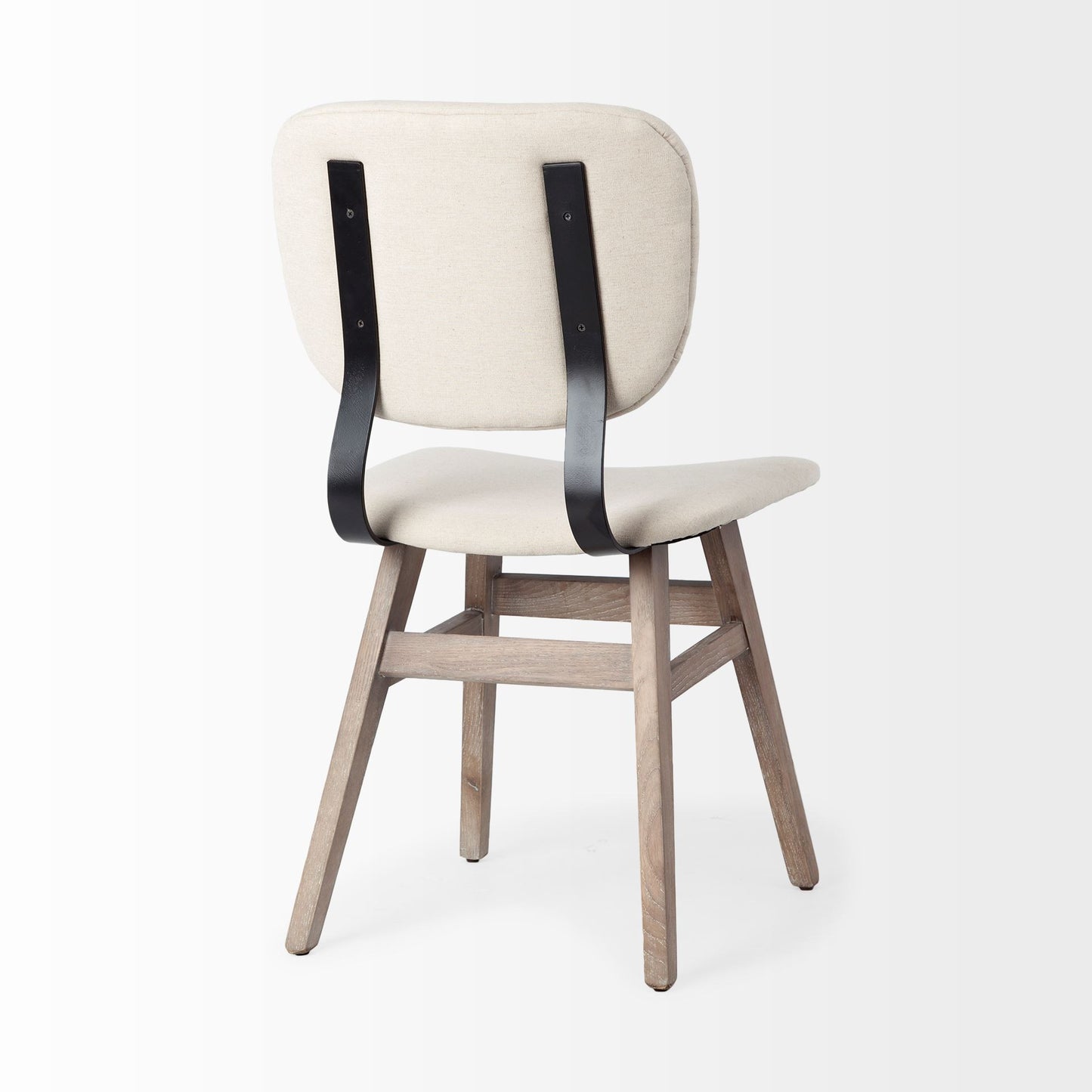 Set Of Two Cream And Brown Upholstered Fabric Open Back Side Chairs-5