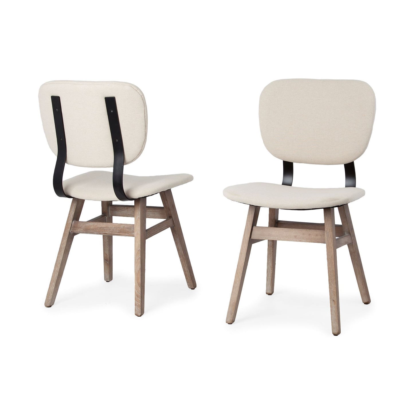 Set Of Two Cream And Brown Upholstered Fabric Open Back Side Chairs-6