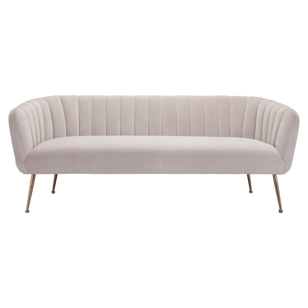 70" Beige Velvet Sofa With Gold Legs-2