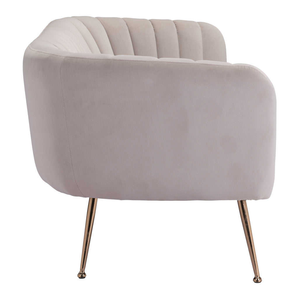 70" Beige Velvet Sofa With Gold Legs-4