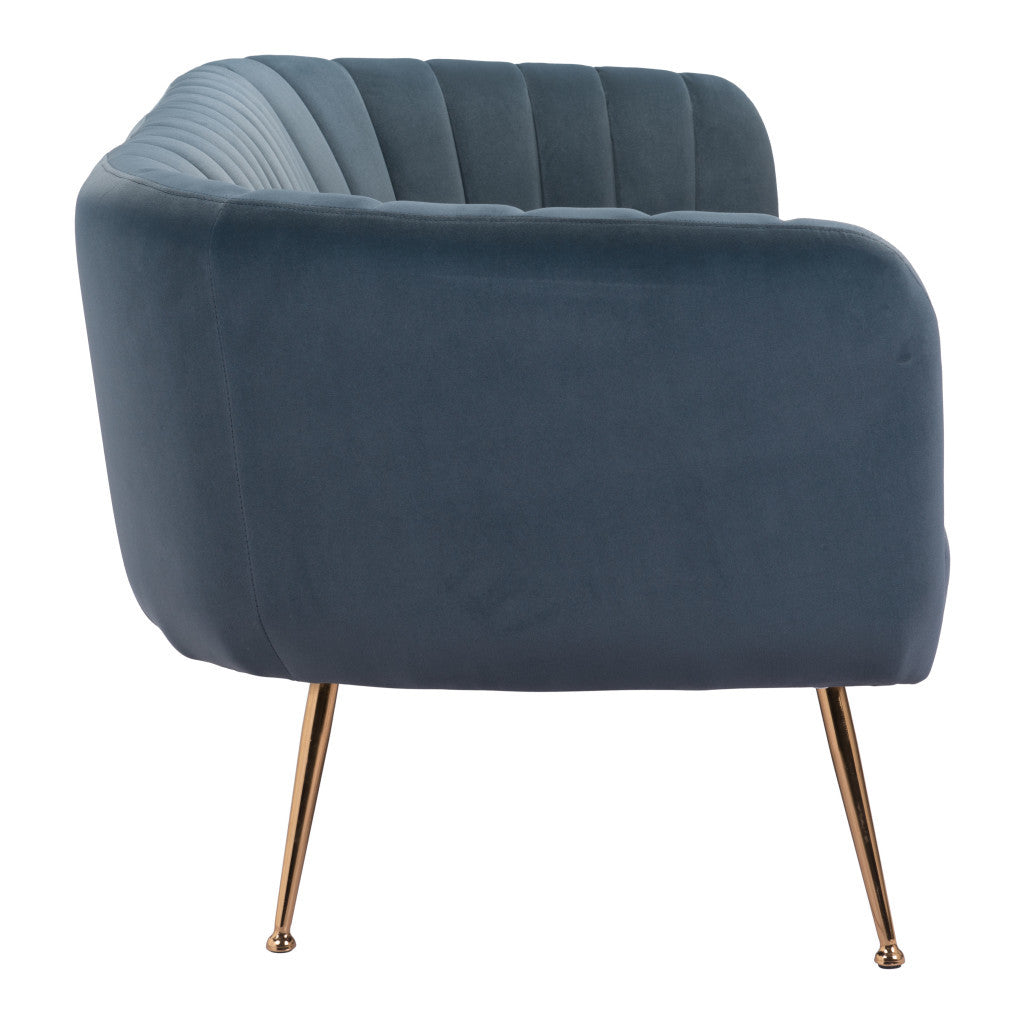 70" Gray Velvet Sofa With Gold Legs-4