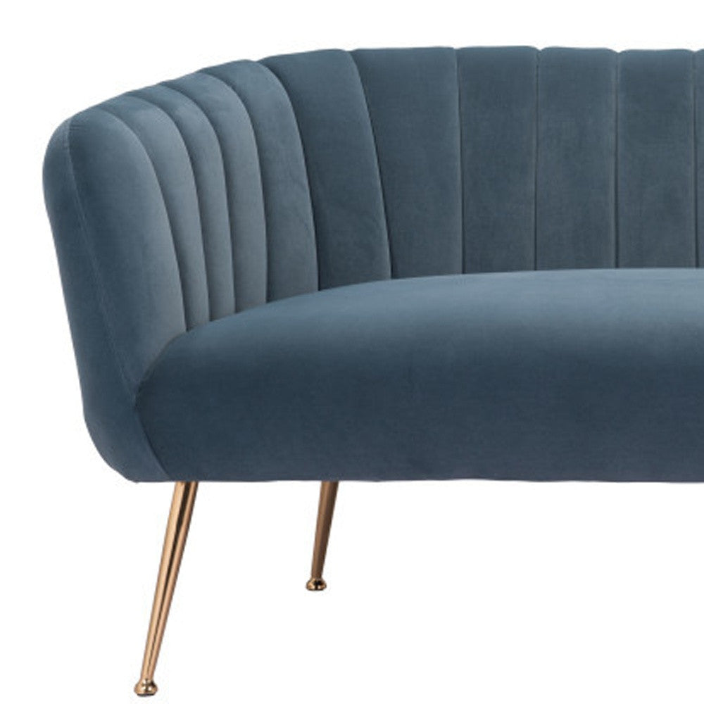 70" Gray Velvet Sofa With Gold Legs-6