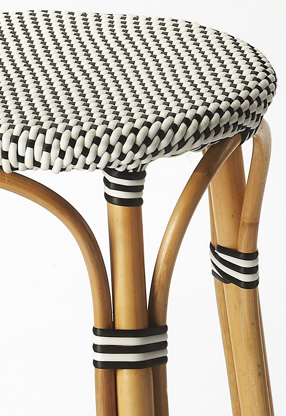 30" Natural Black and White Rattan Backless Bar Height Bar Chair-3