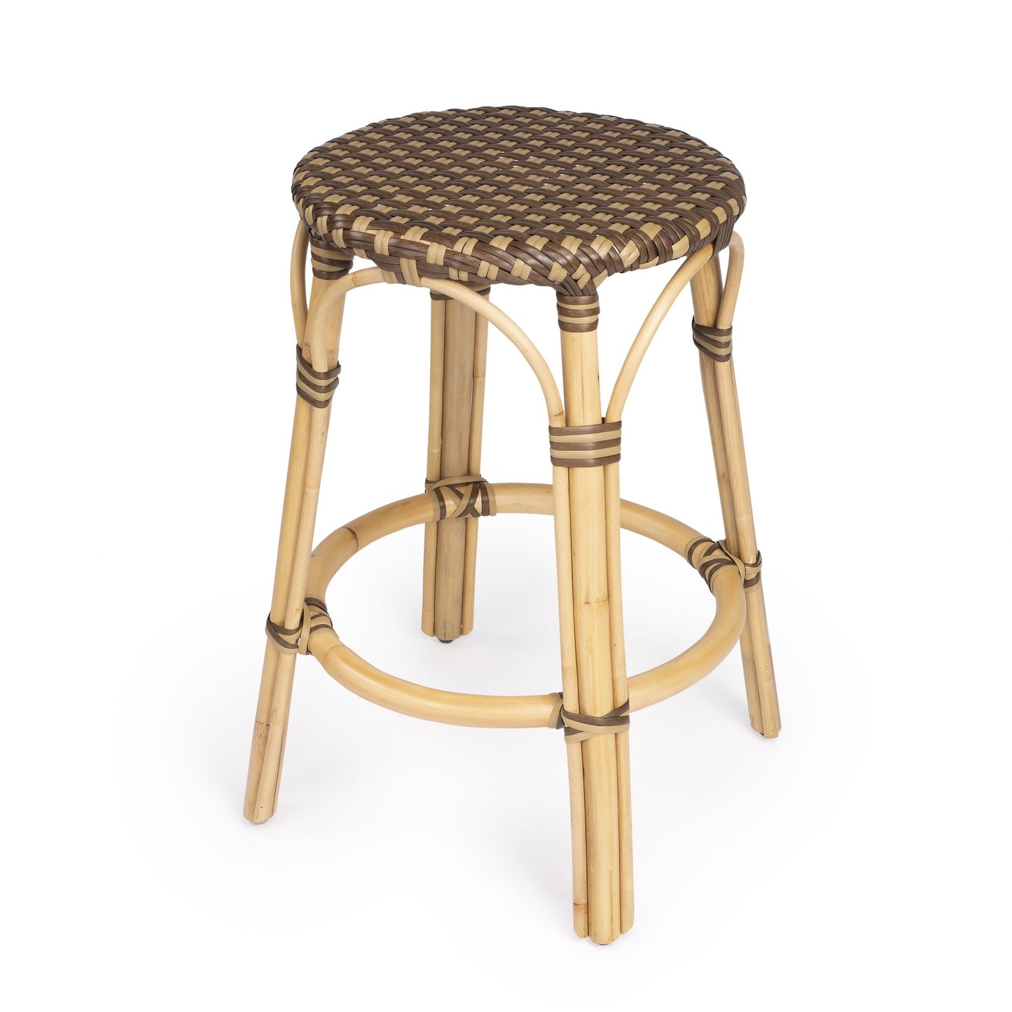 24" Natural and Brown Rattan Backless Counter Height Bar Chair-2