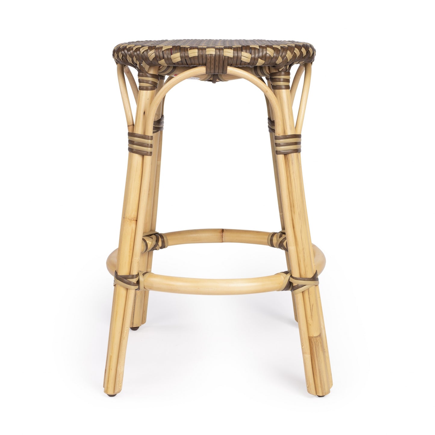 24" Natural and Brown Rattan Backless Counter Height Bar Chair-3