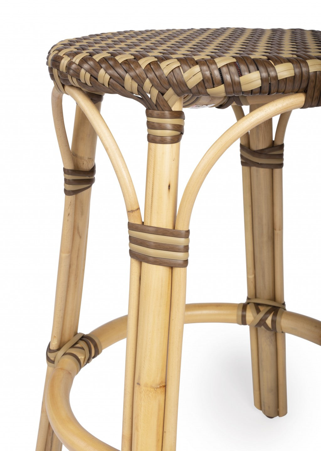 24" Natural and Brown Rattan Backless Counter Height Bar Chair-5
