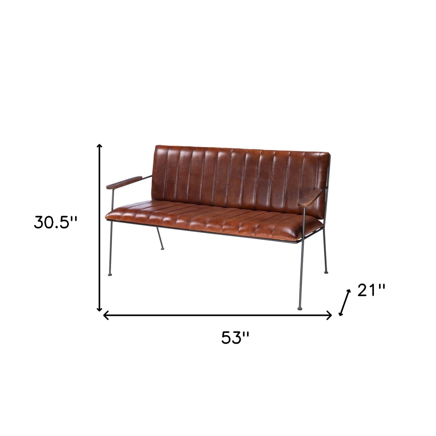 53" Brown and Black Upholstered Faux Leather Distressed Bench-8