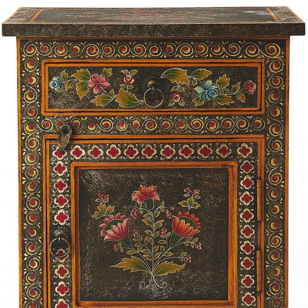 18" Dark Brown Solid Wood Frame Accent Cabinet With Two Drawers-5