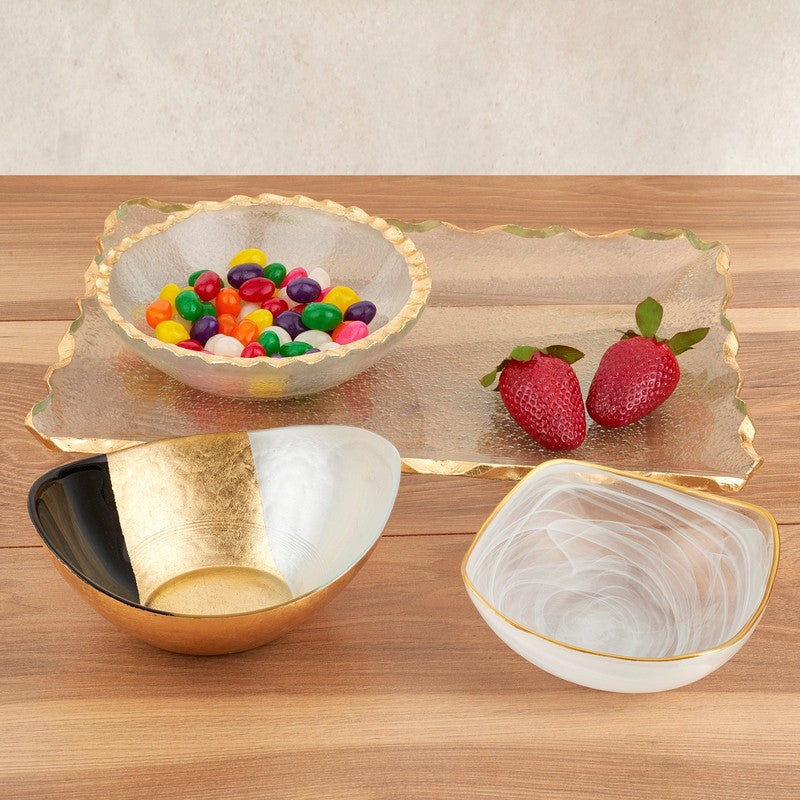 6" Gold Black And White Oval Glass Bowl-4
