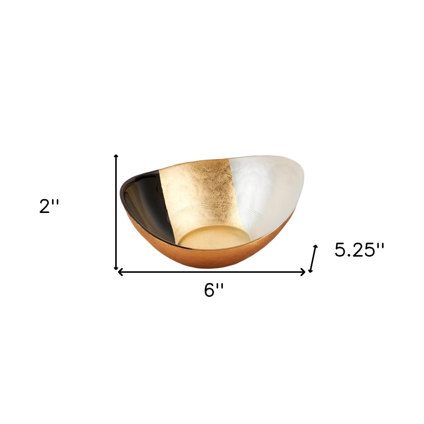 6" Gold Black And White Oval Glass Bowl-5