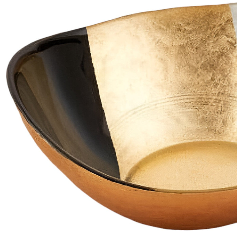 6" Gold Black And White Oval Glass Bowl-3