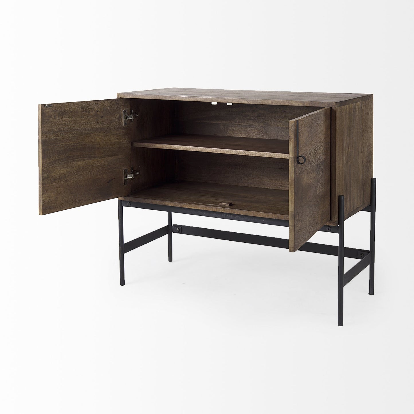 Dark Brown Two Door Cabinet With Metal Legs-5