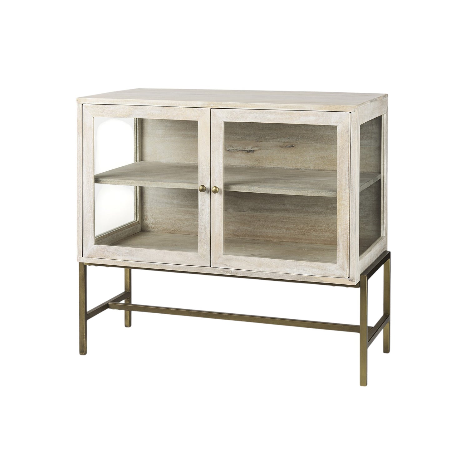 38" White Solid Wood Sideboard with Two Glass Doors-2
