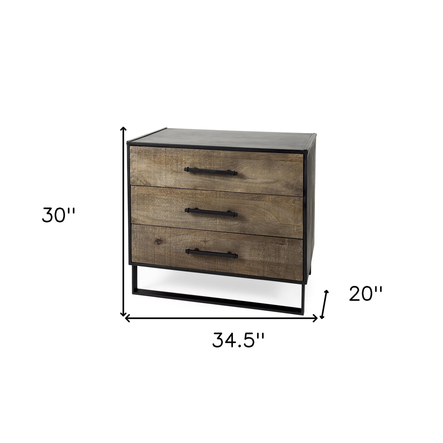20" Brown and Black Distressed Accent Cabinet With Three Drawers-7