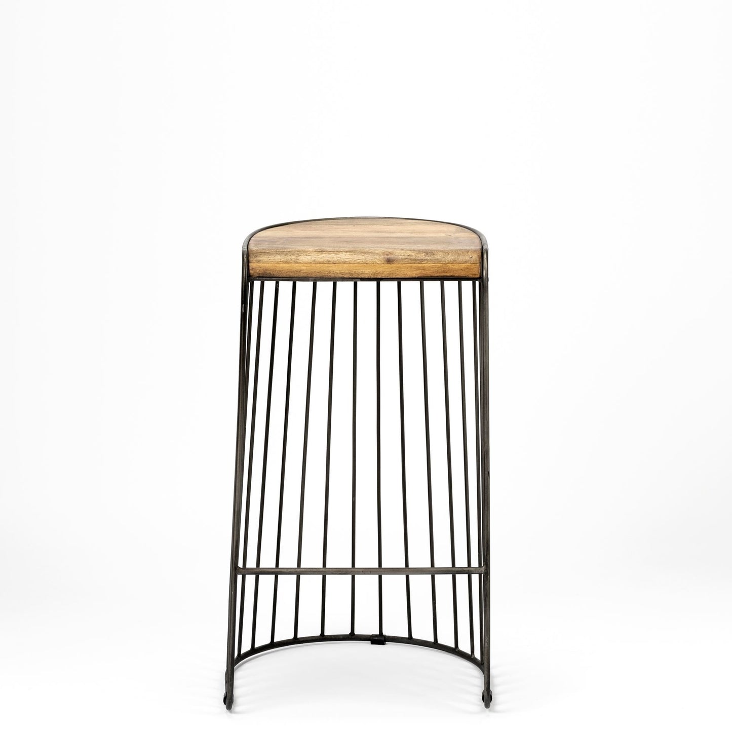 29" Black Solid Wood and Metal Backless Bar Chair-2