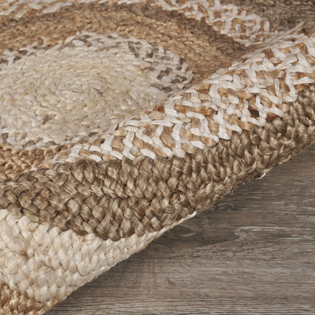 6' Beige Jute Abstract Geometric Hand Braided Round Rug-6
