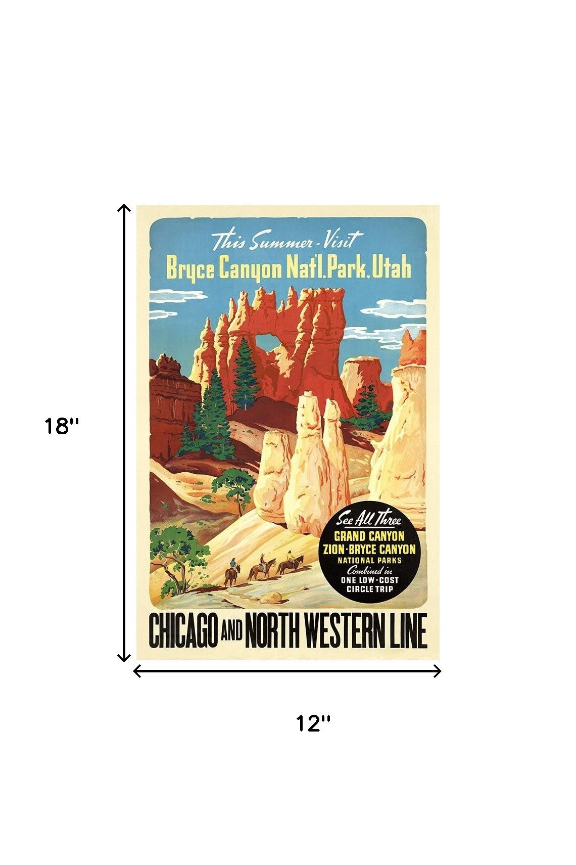 12" X 18" Vintage 1950S Bryce Canyon National Park Wall Art-7