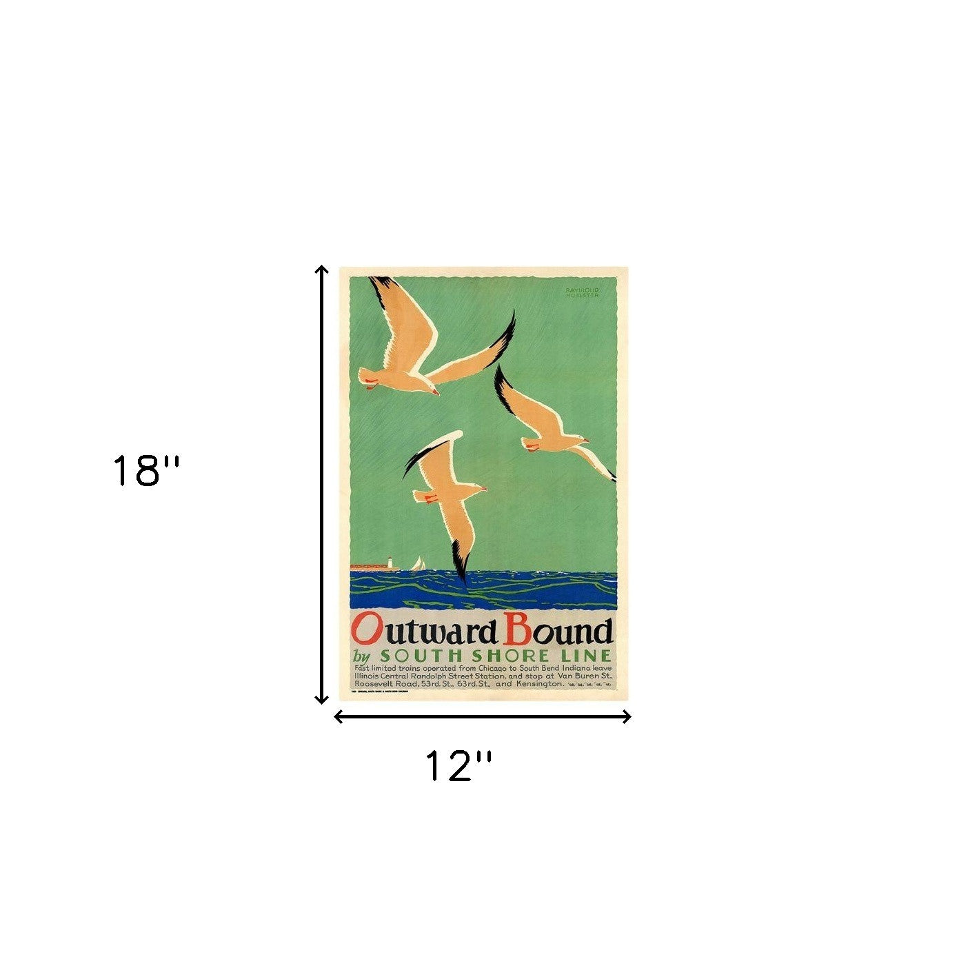 12" X 18" Birds Over Lake Michigan C1929 Vintage Travel Poster Wall Art-4