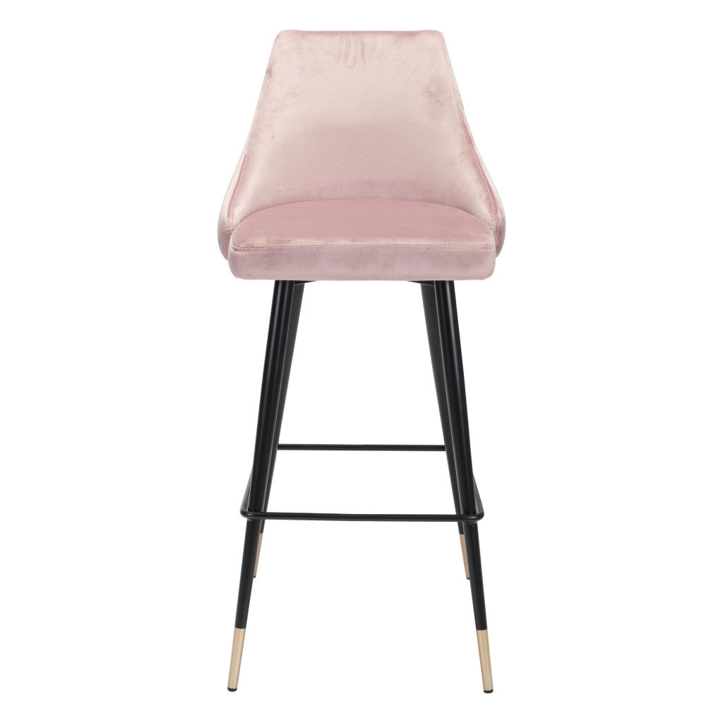 30" Pink And Black Velvet And Steel Bar Height Bar Chair-2