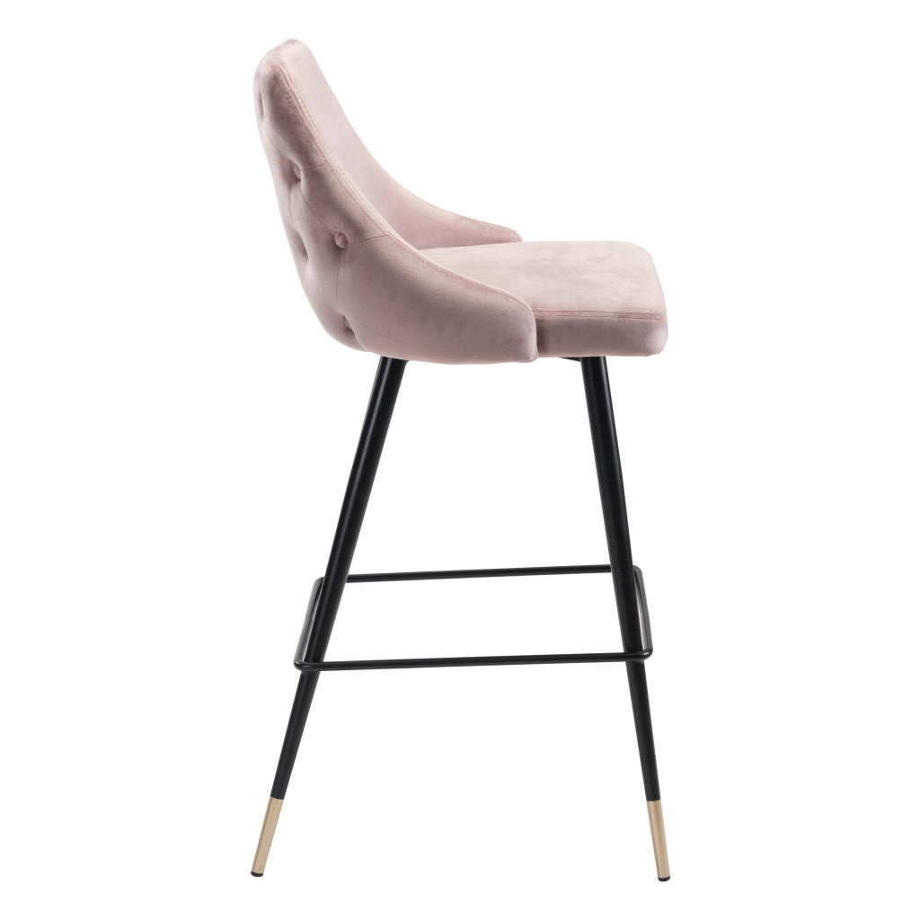 30" Pink And Black Velvet And Steel Bar Height Bar Chair-4