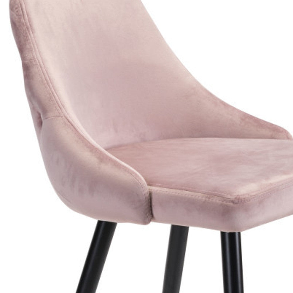 30" Pink And Black Velvet And Steel Bar Height Bar Chair-5