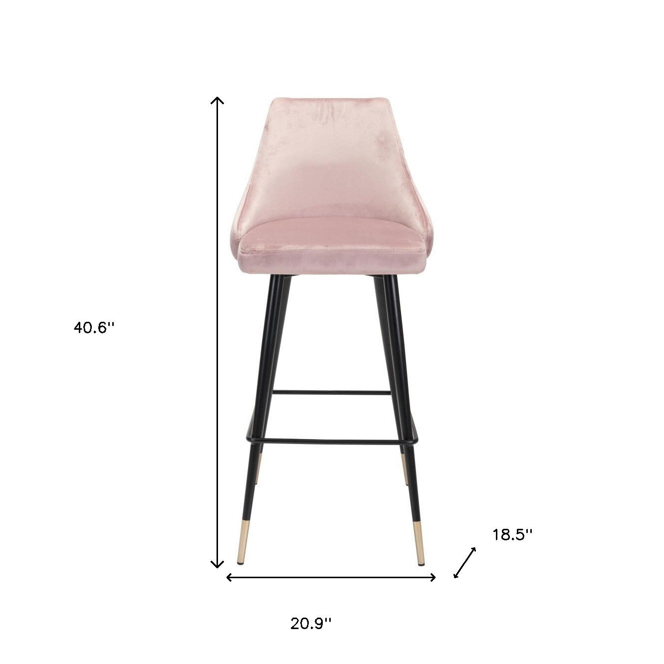 30" Pink And Black Velvet And Steel Bar Height Bar Chair-8