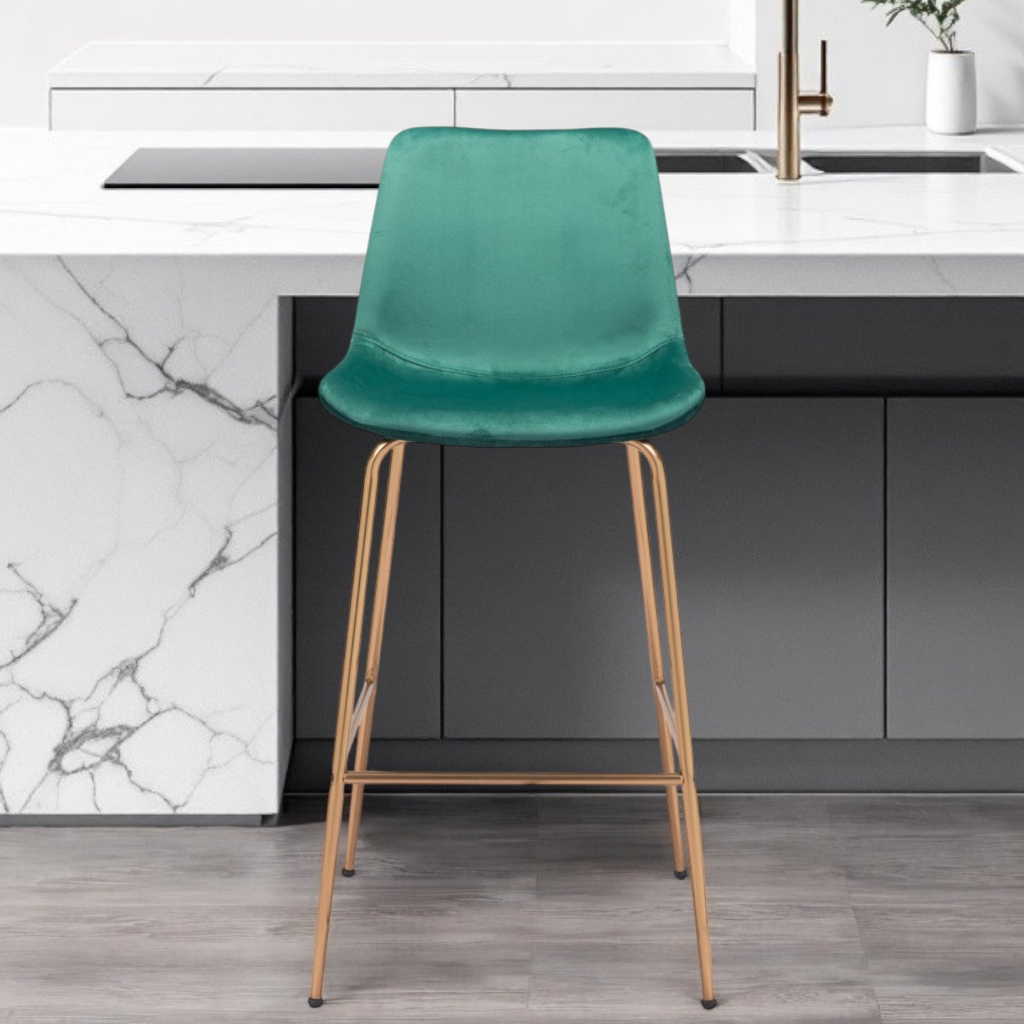 31" Green And Copper Steel Low Back Bar Height Bar Chair-1