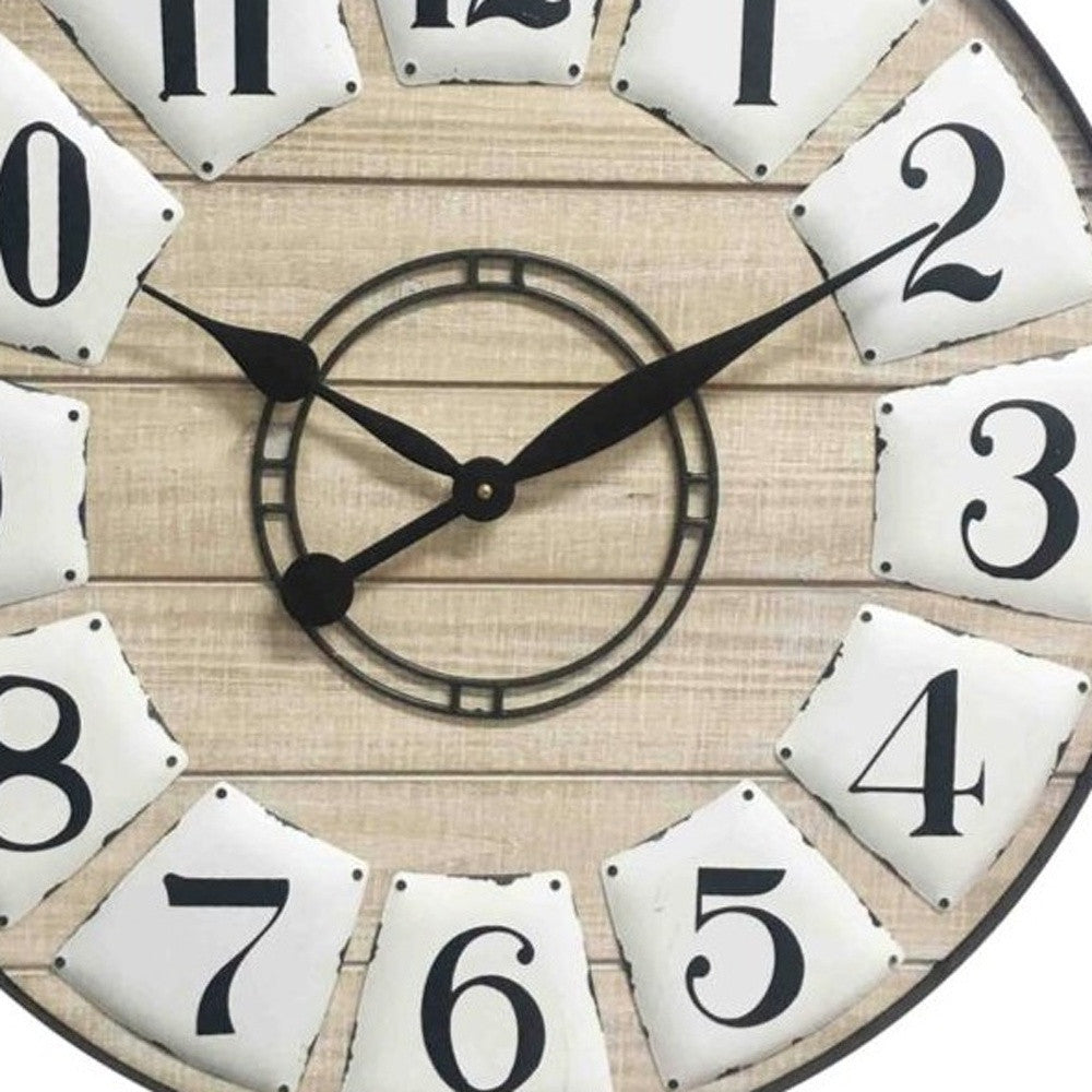 24" Circle Black and White Wood Analog Wall Clock-4