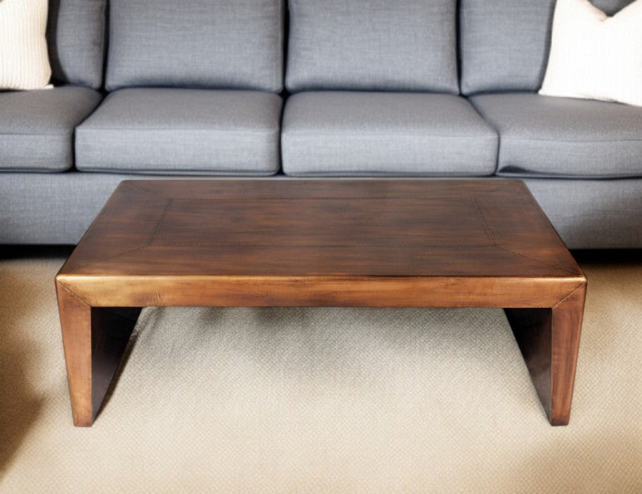 54" Copper Solid Wood and Metal Frame Coffee Table-0