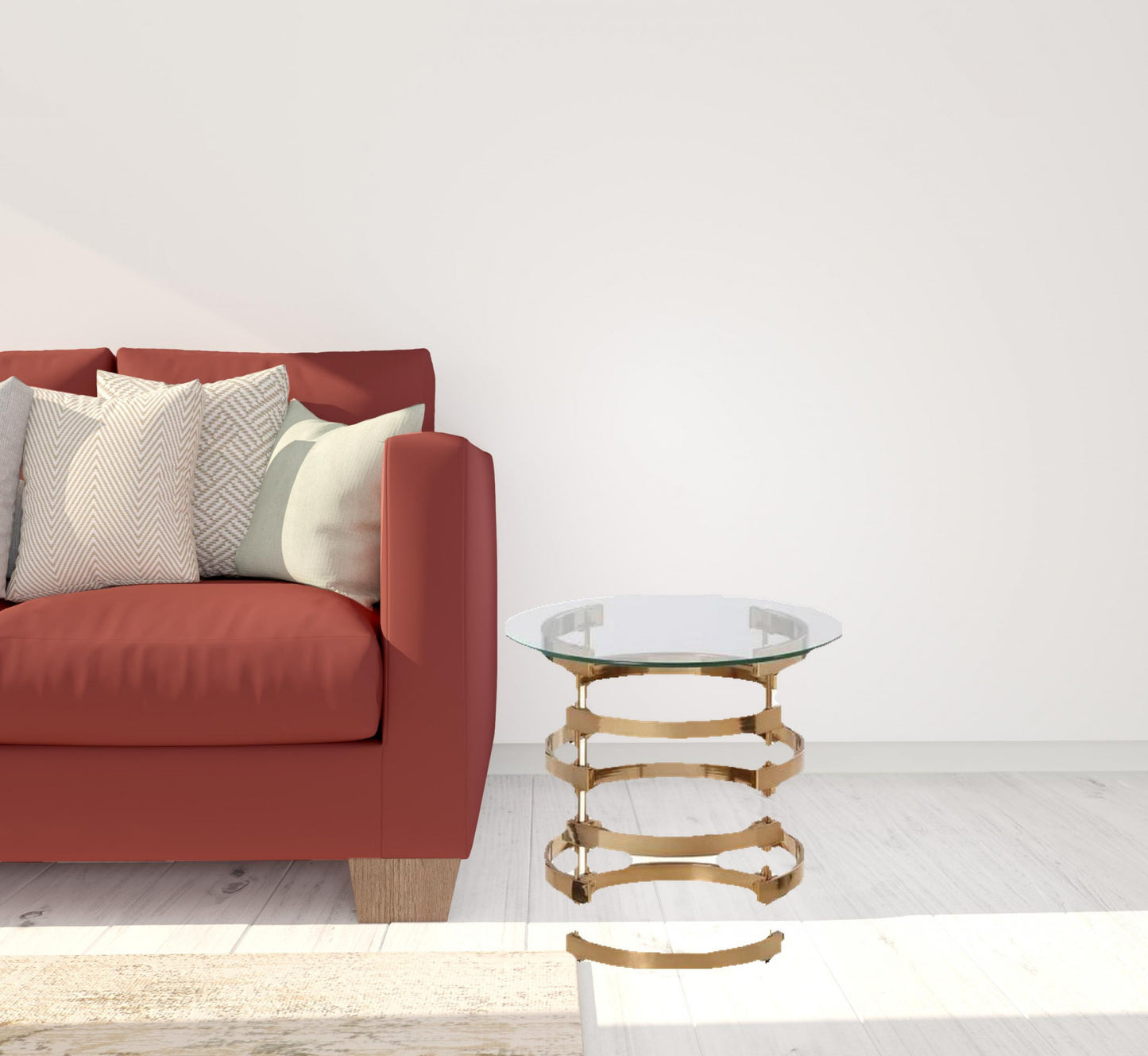 21" Champagne Glass And Iron Round End Table-1
