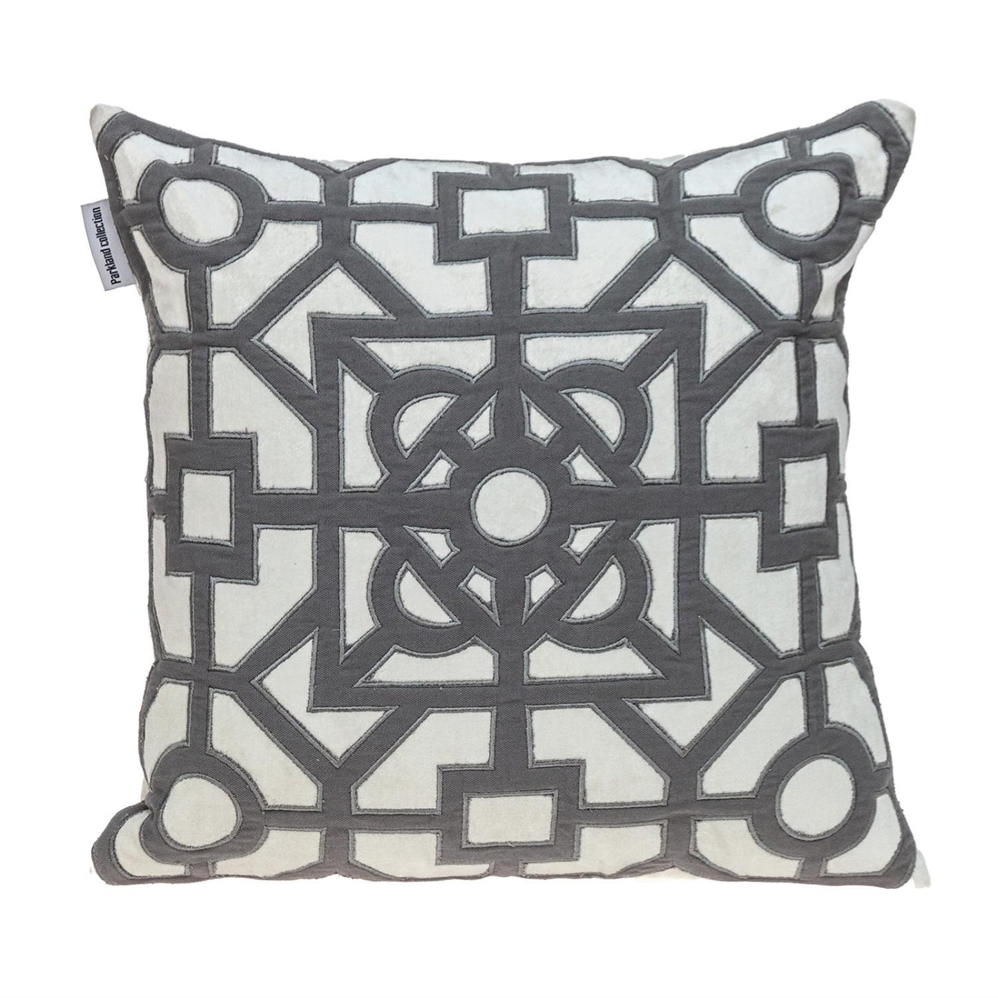 18" Gray And White Abstract Geometric Velvet Throw Pillow-1