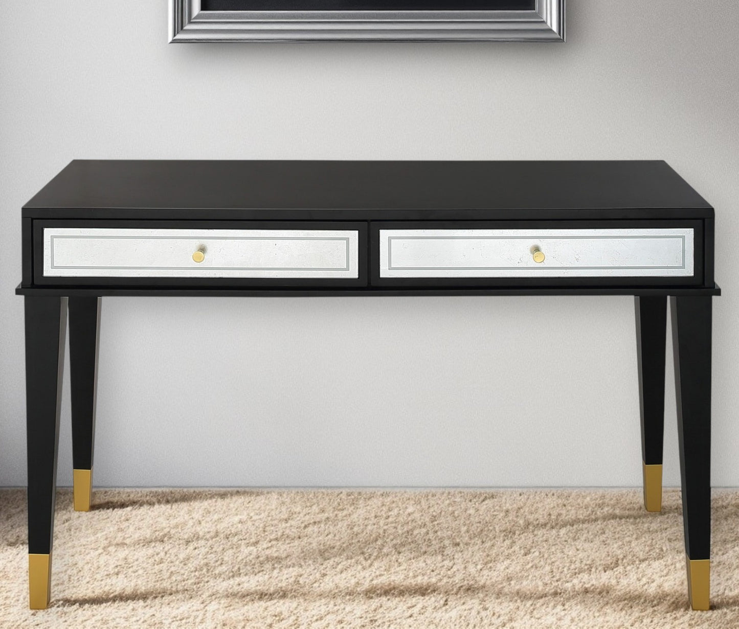 47" Black Silver and Gold Wood Console Table And Drawers-0