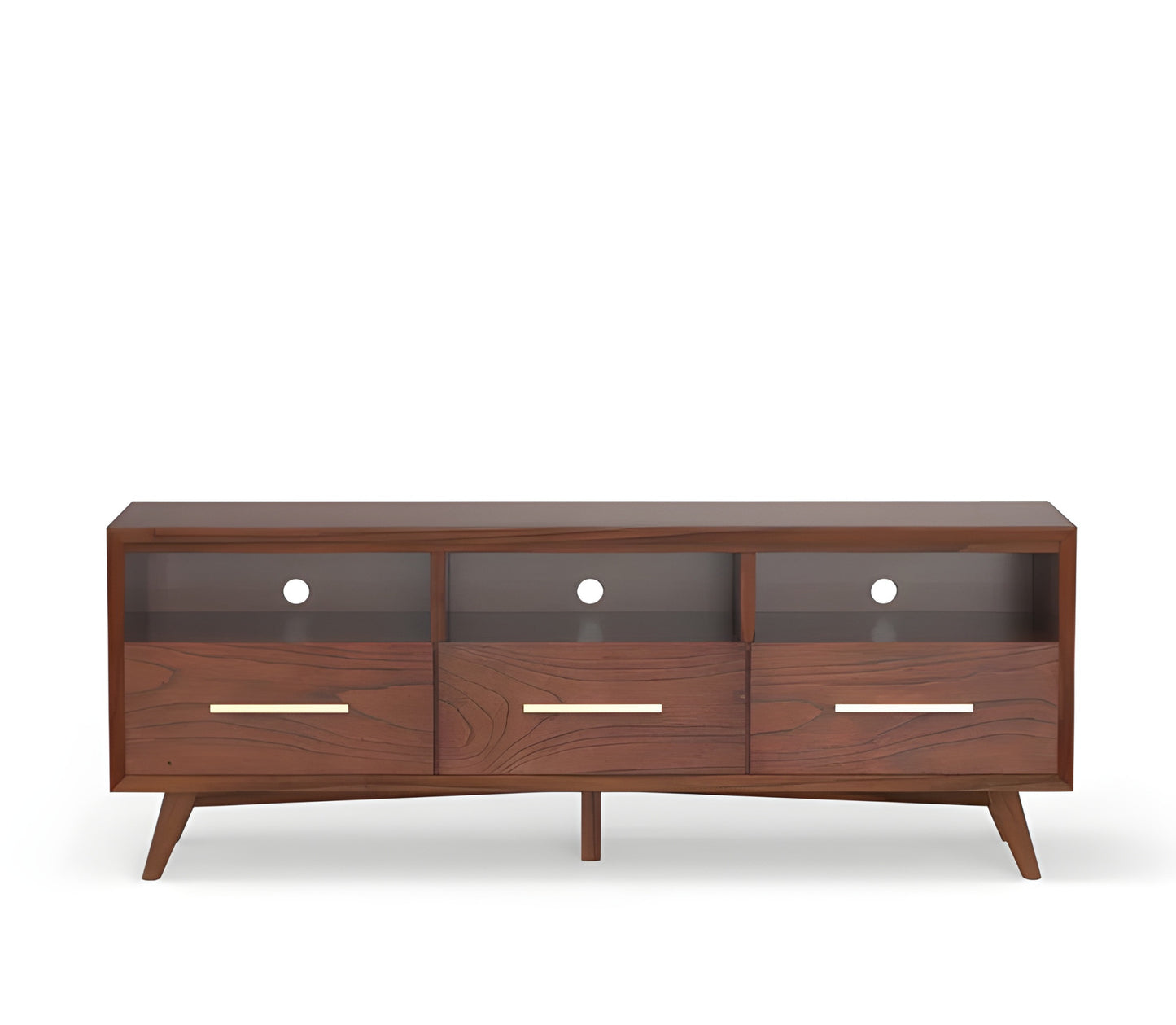 64" Brown Mahogany Solid Wood Open Shelving TV Stand-0