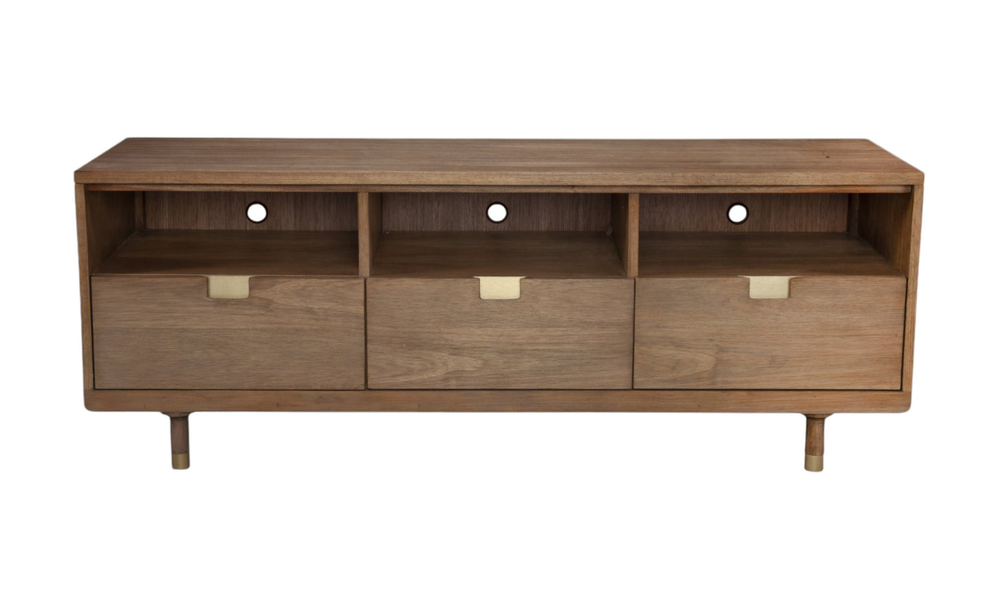 64" Sand Solid Wood Open shelving TV Stand-0